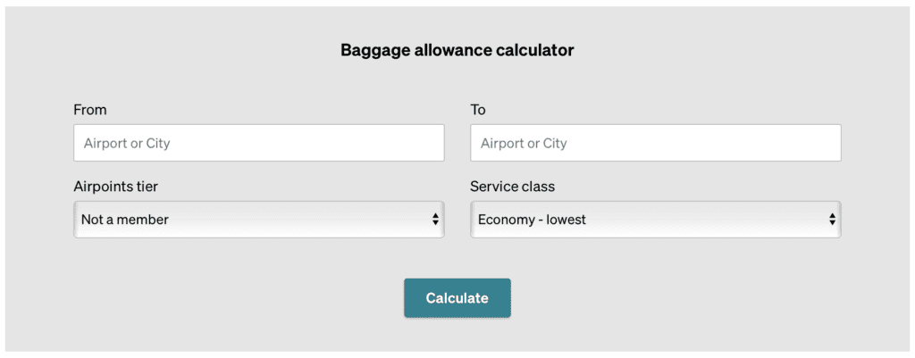 baggage allowance calculator