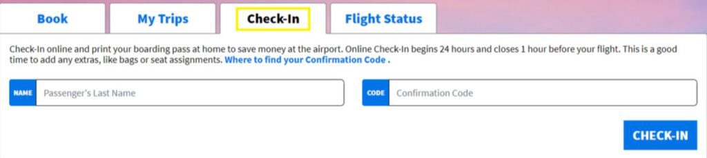 A screenshot of Spirit Airlines online check-in page