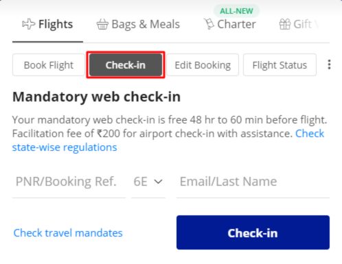 A screenshot of the Check-in tab on IndoGo’s website
