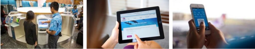 An illustration of Hawaiian Airlines check-in options