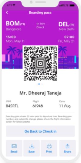 Screenshot of IndiGo’s mobile boarding pass