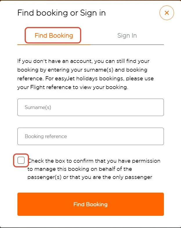 A screenshot of easyJet’s Manage Bookings page for making flight cancellations and changes