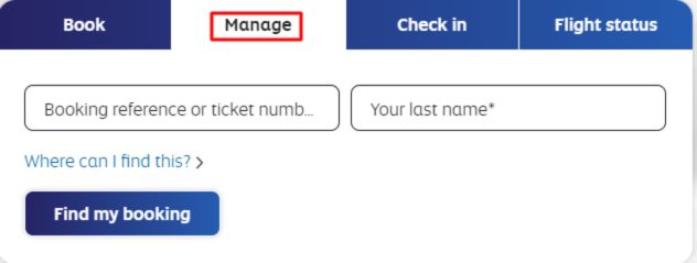 A screenshot of the Manage tab on Etihad.com for changing flights online