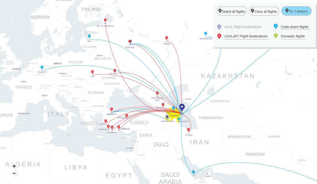 Azerbaijan Airlines Travel Destinations